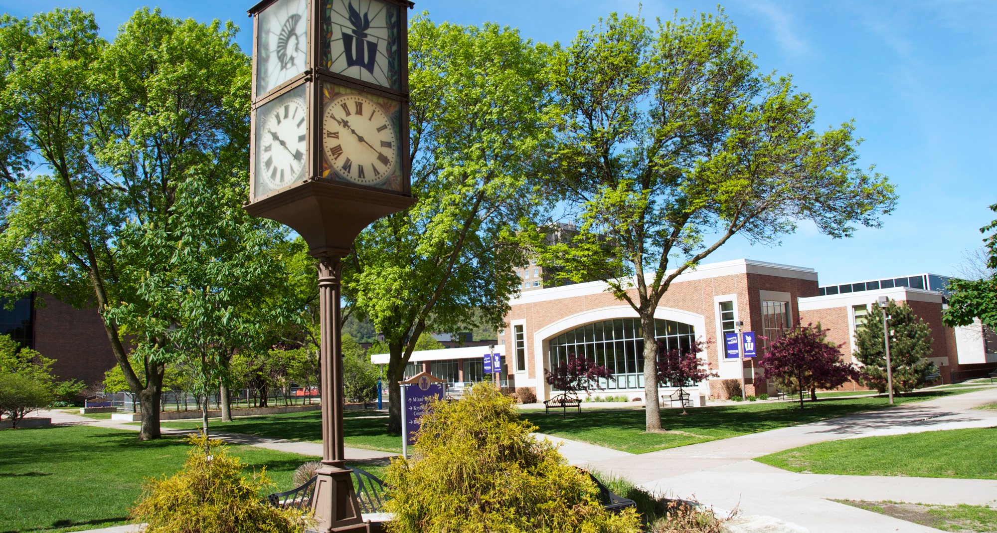 Campus clock tower in the summer.