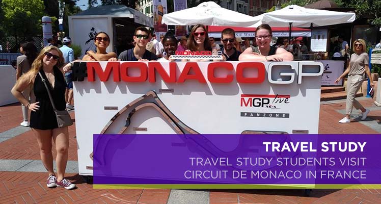 Travel study students at Circuit de Monaco in France.