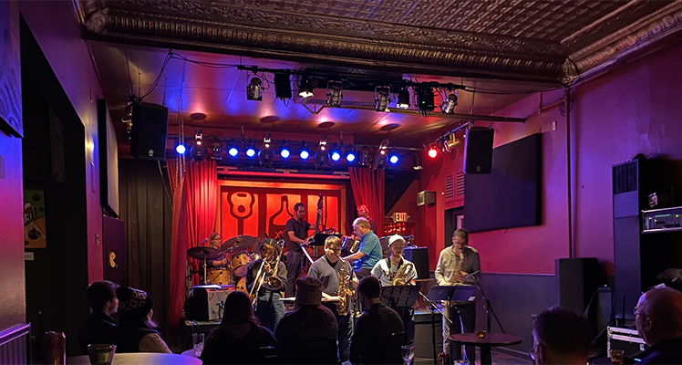 Jazz band members perform at Ed's No Name Bar.